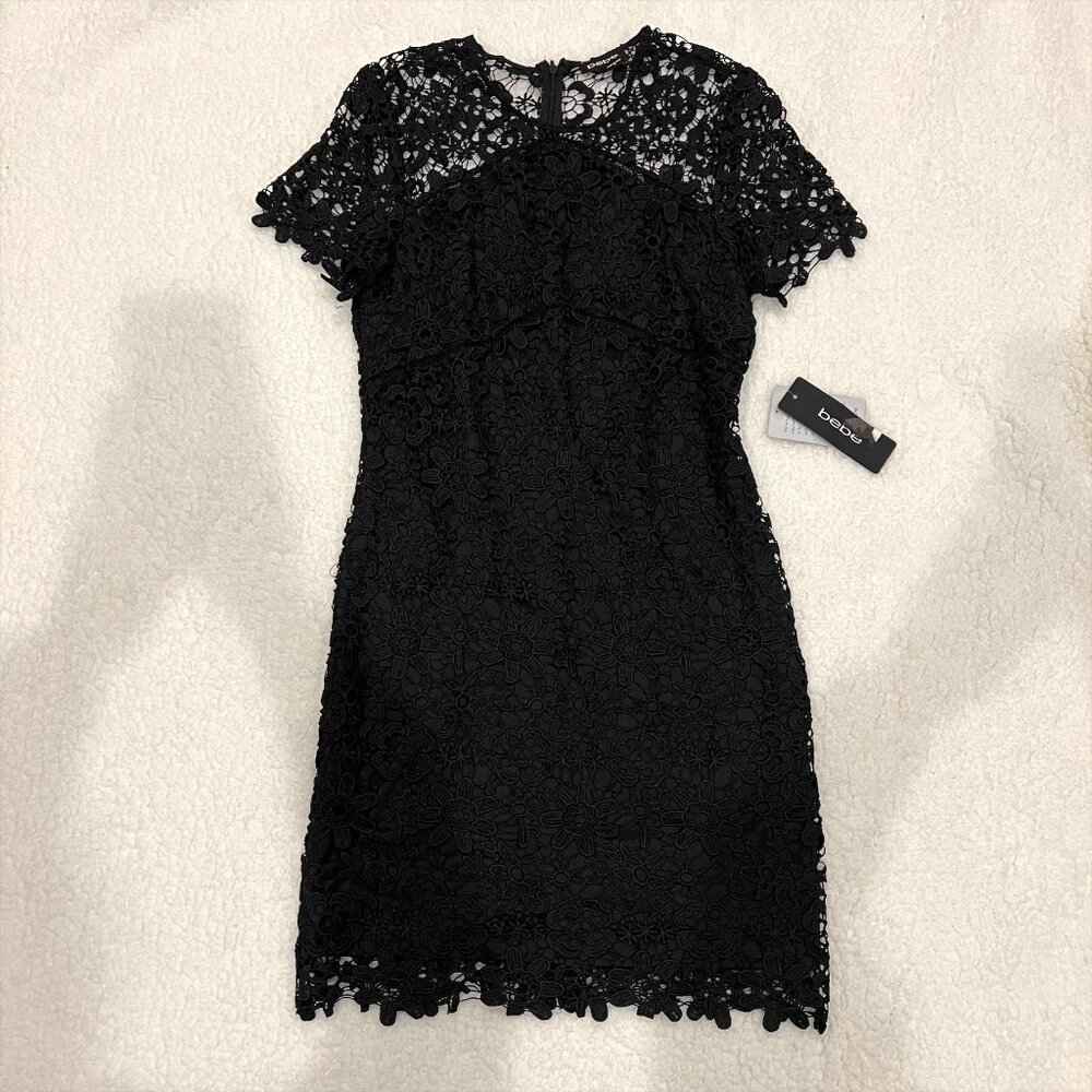 Black Floral Lace Bebe Dress in Size 10